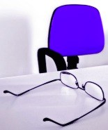 Desk with Glasses and Violet Chair